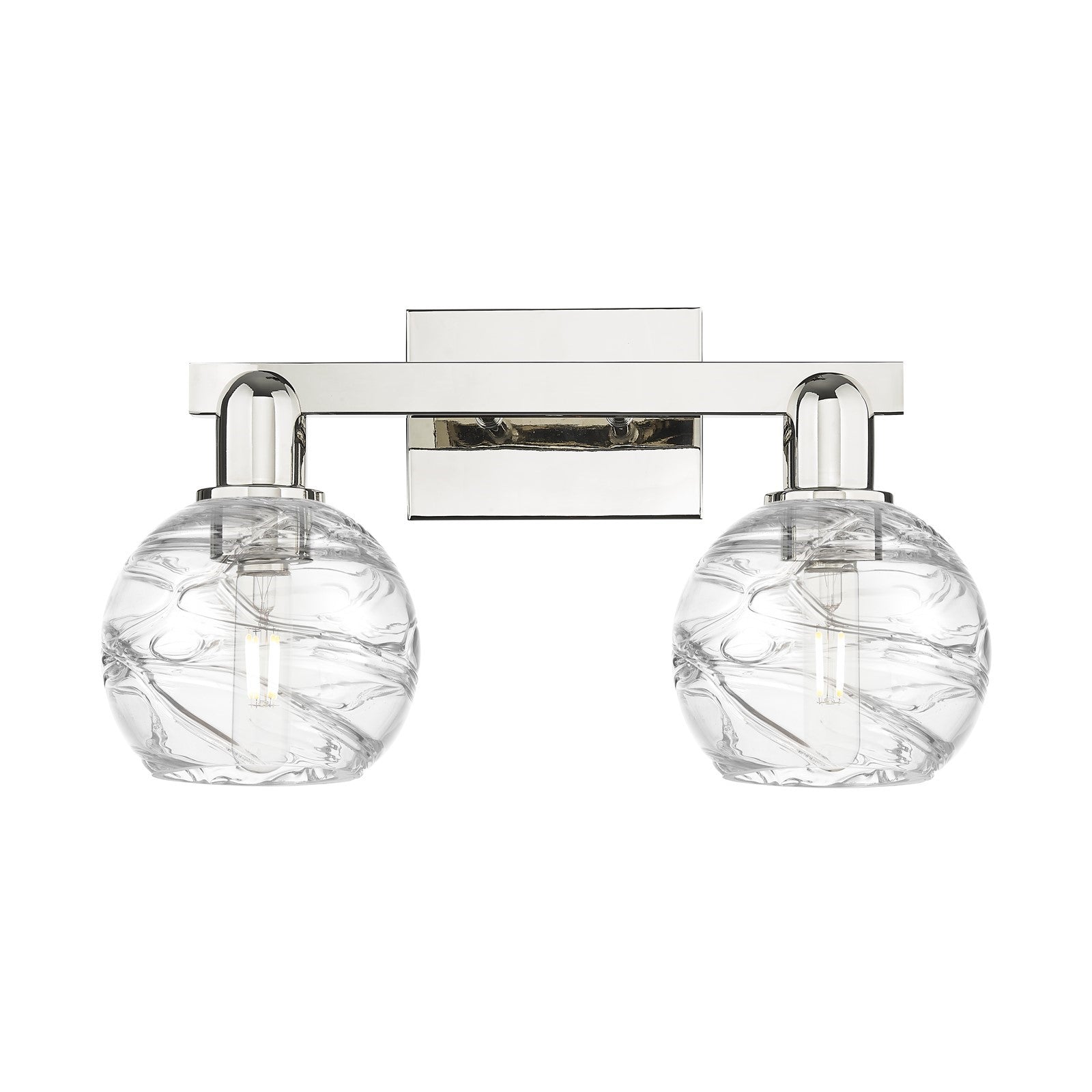 Innovations Athens Deco Swirl 16in 2-Light Bath Vanity Light | Industrial Modern Polished Nickel and Clear Deco Swirl Glass | Model 716-2W-PN-G1213-6CL