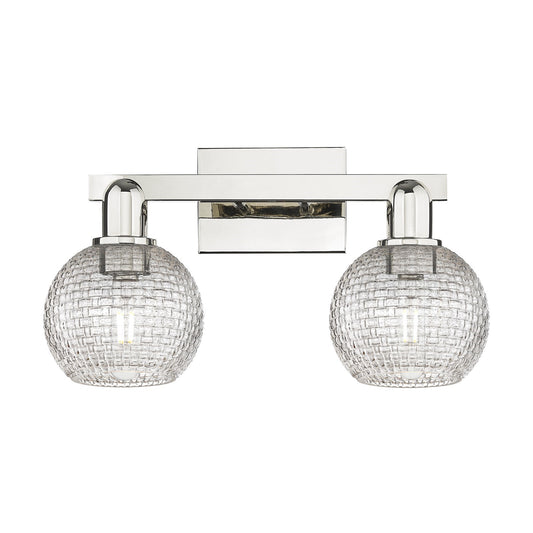 Innovations Athens 17in 2-Light Bath Vanity Light | Industrial Polished Nickel and Clear Basket Weave Glass | Bathroom Vanity | Model 716-2W-PN-G122C-6CL