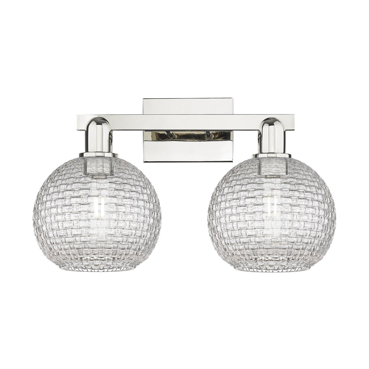 Innovations Athens 19in 2-Light Bath Vanity | Industrial Polished Nickel Steel and Clear Basket Weave Glass | Bathroom Vanity | Model 716-2W-PN-G122C-8CL