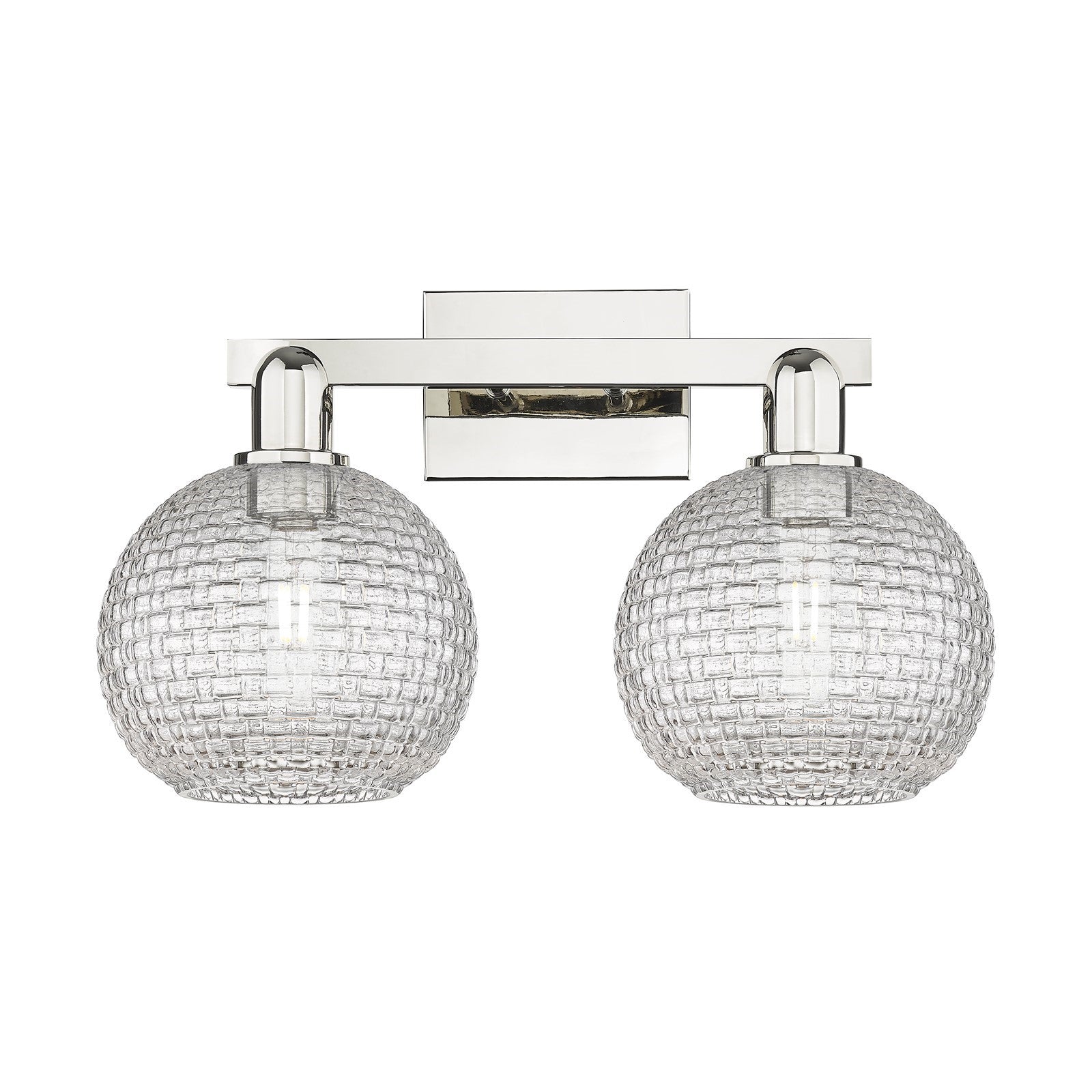 Innovations Athens 19in 2-Light Bath Vanity | Industrial Polished Nickel Steel and Clear Basket Weave Glass | Bathroom Vanity | Model 716-2W-PN-G122C-8CL