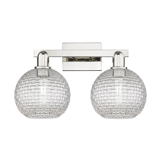 Innovations Athens 19in 2-Light Bath Vanity | Industrial Polished Nickel Steel and Clear Basket Weave Glass | Bathroom Vanity | Model 716-2W-PN-G122C-8CL