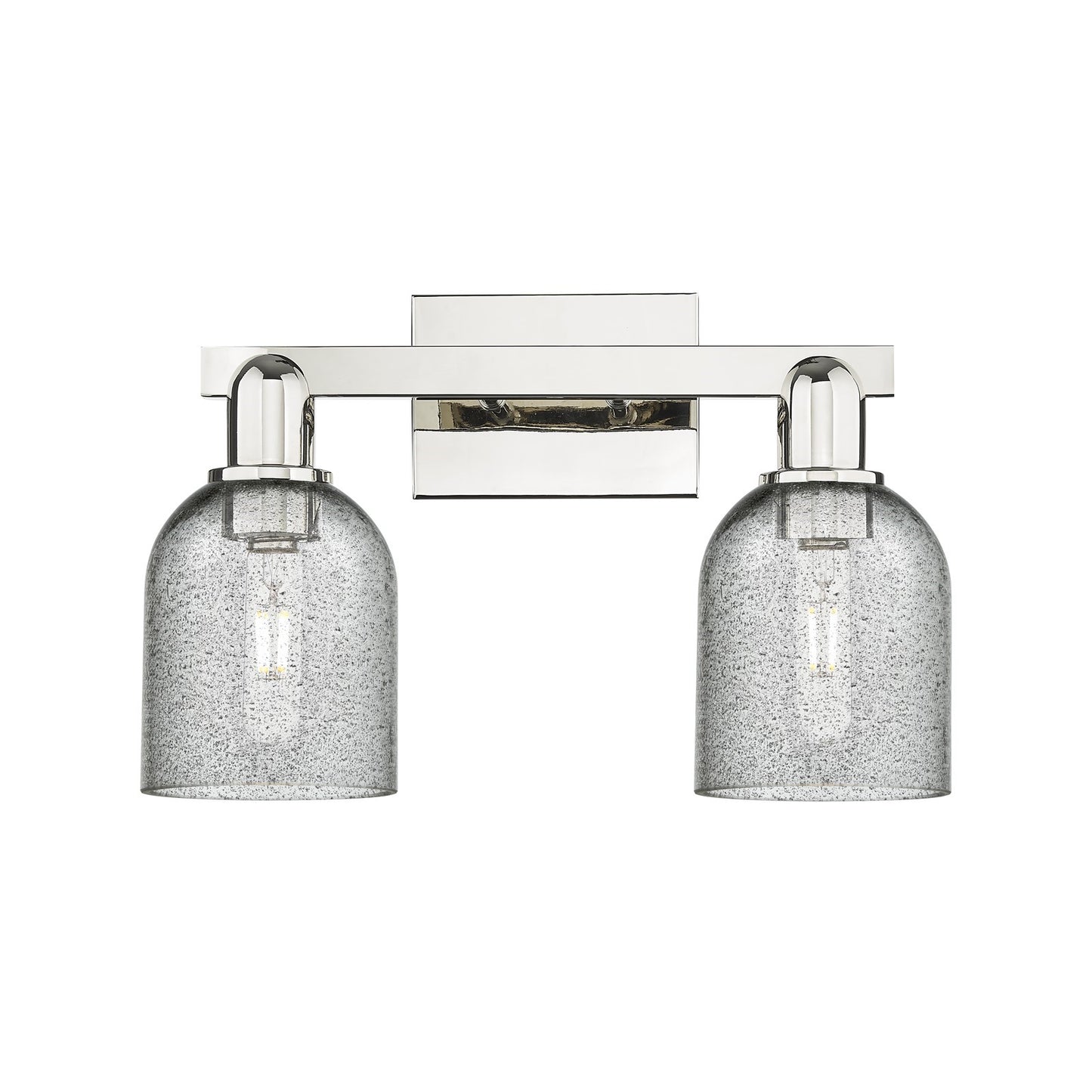 Innovations Caledonia 16in 2-Light Bath Vanity Light | Industrial Polished Nickel and Charcoal Glass | Entryway & Hallway Accent | Model 716-2W-PN-G257