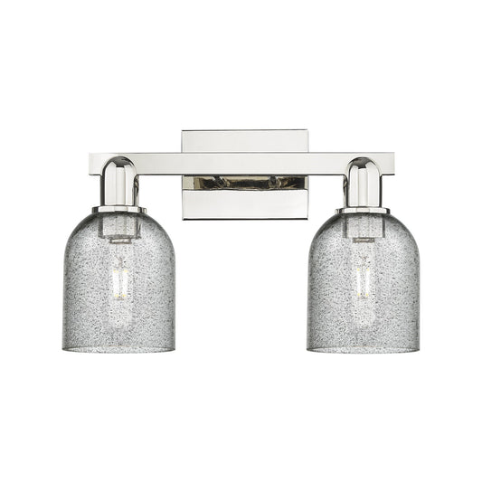 Innovations Caledonia 16in 2-Light Bath Vanity Light | Industrial Polished Nickel and Charcoal Glass | Entryway & Hallway Accent | Model 716-2W-PN-G257