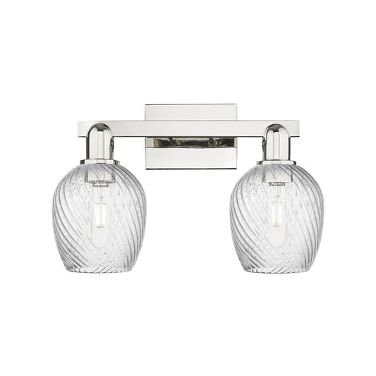 Innovations Salina 17in 2-Light Bath Vanity Light | Industrial Polished Nickel and Clear Spiral Fluted Glass | Bathroom Vanity & | Model 716-2W-PN-G292