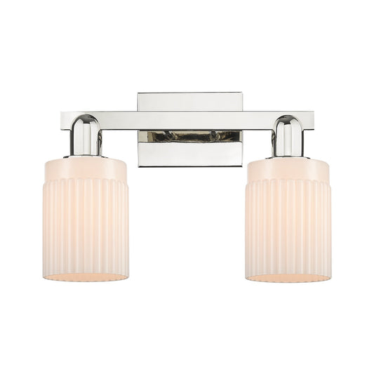 Innovations Hadley 16in 2-Light Bath Vanity Light | Industrial Polished Nickel and Matte White Ribbed Glass | Bathroom Vanity & | Model 716-2W-PN-G341