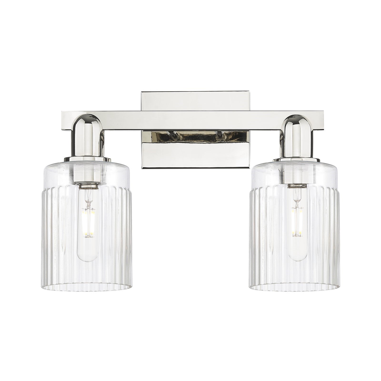 Innovations Hadley 16in 2-Light Bath Vanity Light | Industrial Polished Nickel and Clear Ribbed Glass | Bathroom Vanity | 15.5 x | Model 716-2W-PN-G342