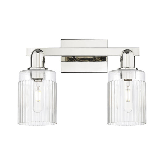Innovations Hadley 16in 2-Light Bath Vanity Light | Industrial Polished Nickel and Clear Ribbed Glass | Bathroom Vanity | 15.5 x | Model 716-2W-PN-G342