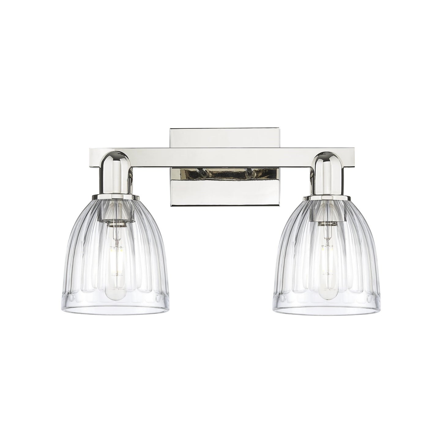 Innovations Brookfield 17in 2-Light Bath Vanity | Industrial Polished Nickel Steel and Clear Ribbed Glass | Entryway & Bathroom | Model 716-2W-PN-G442