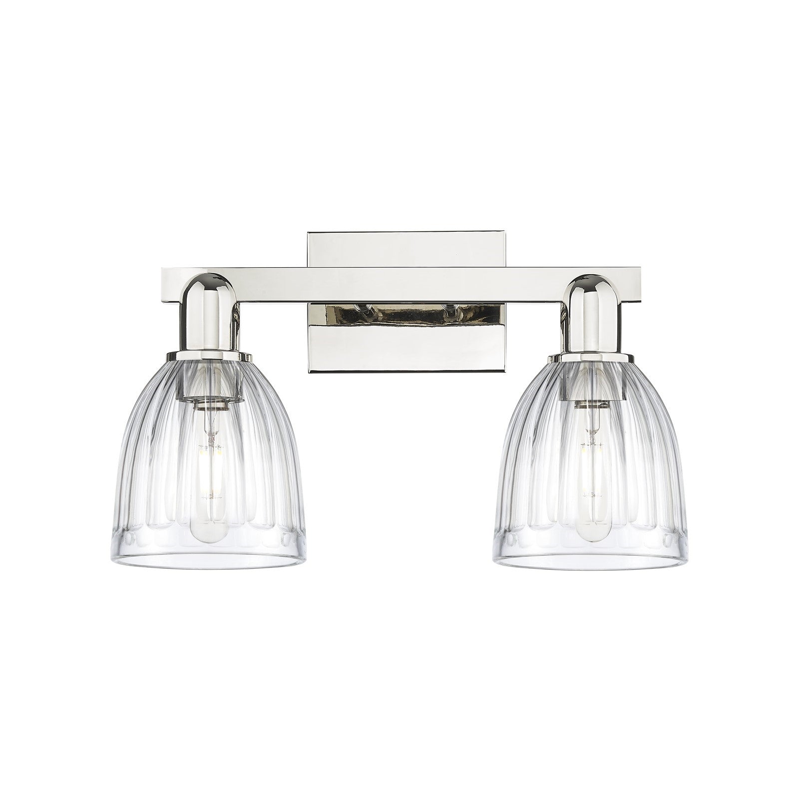 Innovations Brookfield 17in 2-Light Bath Vanity | Industrial Polished Nickel Steel and Clear Ribbed Glass | Entryway & Bathroom | Model 716-2W-PN-G442
