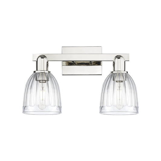 Innovations Brookfield 17in 2-Light Bath Vanity | Industrial Polished Nickel Steel and Clear Ribbed Glass | Entryway & Bathroom | Model 716-2W-PN-G442