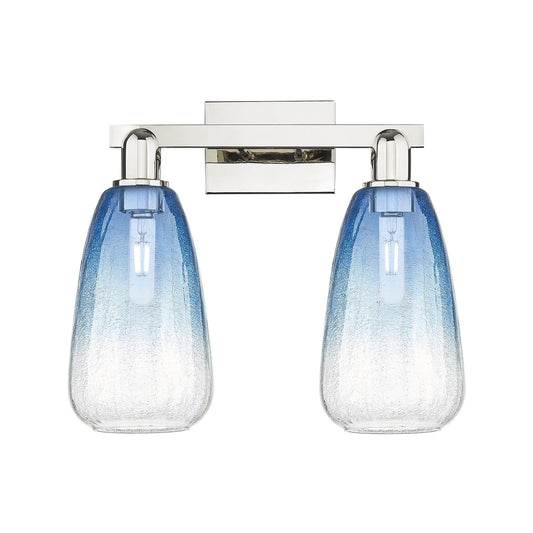 Innovations Brookhaven Almond 17in 2-Light Bath Vanity Light | Industrial Polished Nickel and Sapphire Blue Glass | Bathroom | Model 716-2W-PN-G480-6SB
