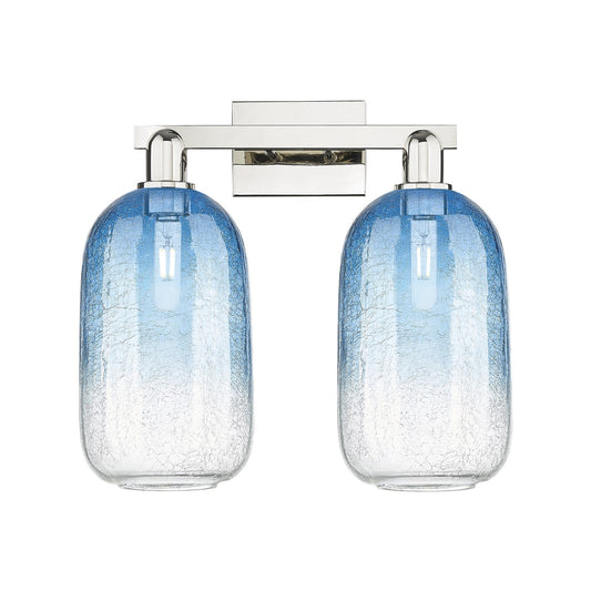 Innovations Brookhaven Cloche 18in 2-Light Bath Vanity Light | Industrial Polished Nickel and Sapphire Blue Glass | Bathroom & | Model 716-2W-PN-G482-7SB