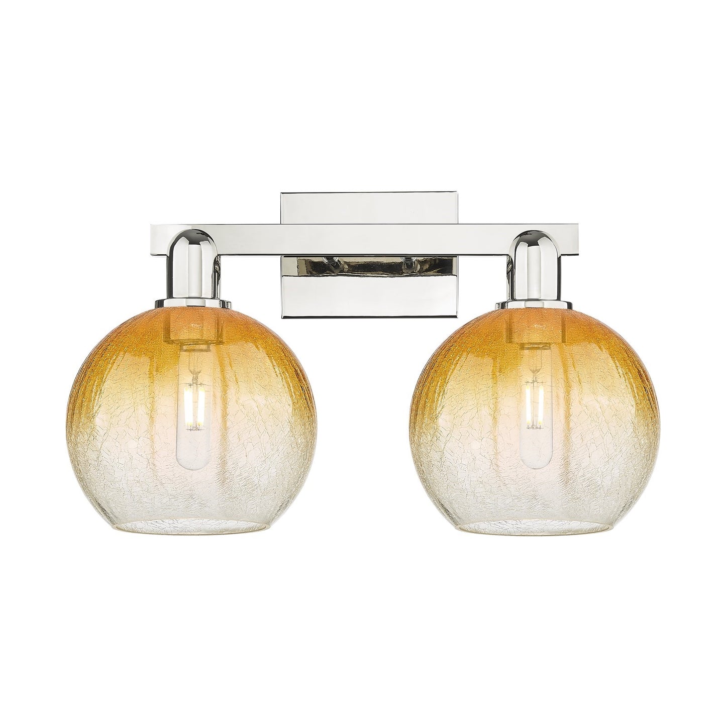Innovations Brookhaven Globe 19in 2-Light Bath Vanity Light | Industrial Polished Nickel and Amber Glass | Bathroom Vanity | 19 | Model 716-2W-PN-G483-8AM
