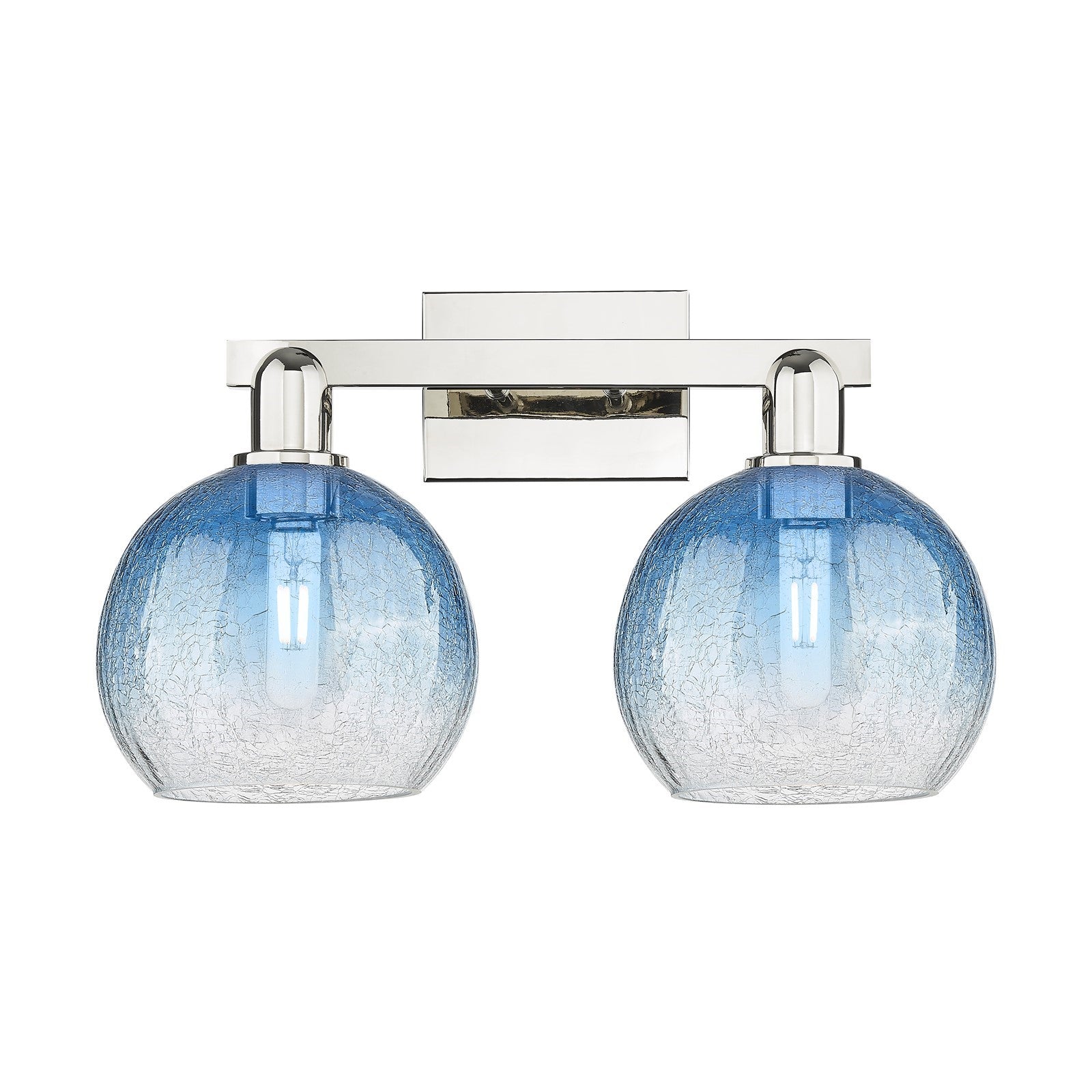 Innovations Brookhaven Globe 19in 2-Light Bath Vanity Light | Industrial Polished Nickel and Sapphire Blue Glass | Bathroom & | Model 716-2W-PN-G483-8SB