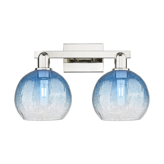 Innovations Brookhaven Globe 19in 2-Light Bath Vanity Light | Industrial Polished Nickel and Sapphire Blue Glass | Bathroom & | Model 716-2W-PN-G483-8SB