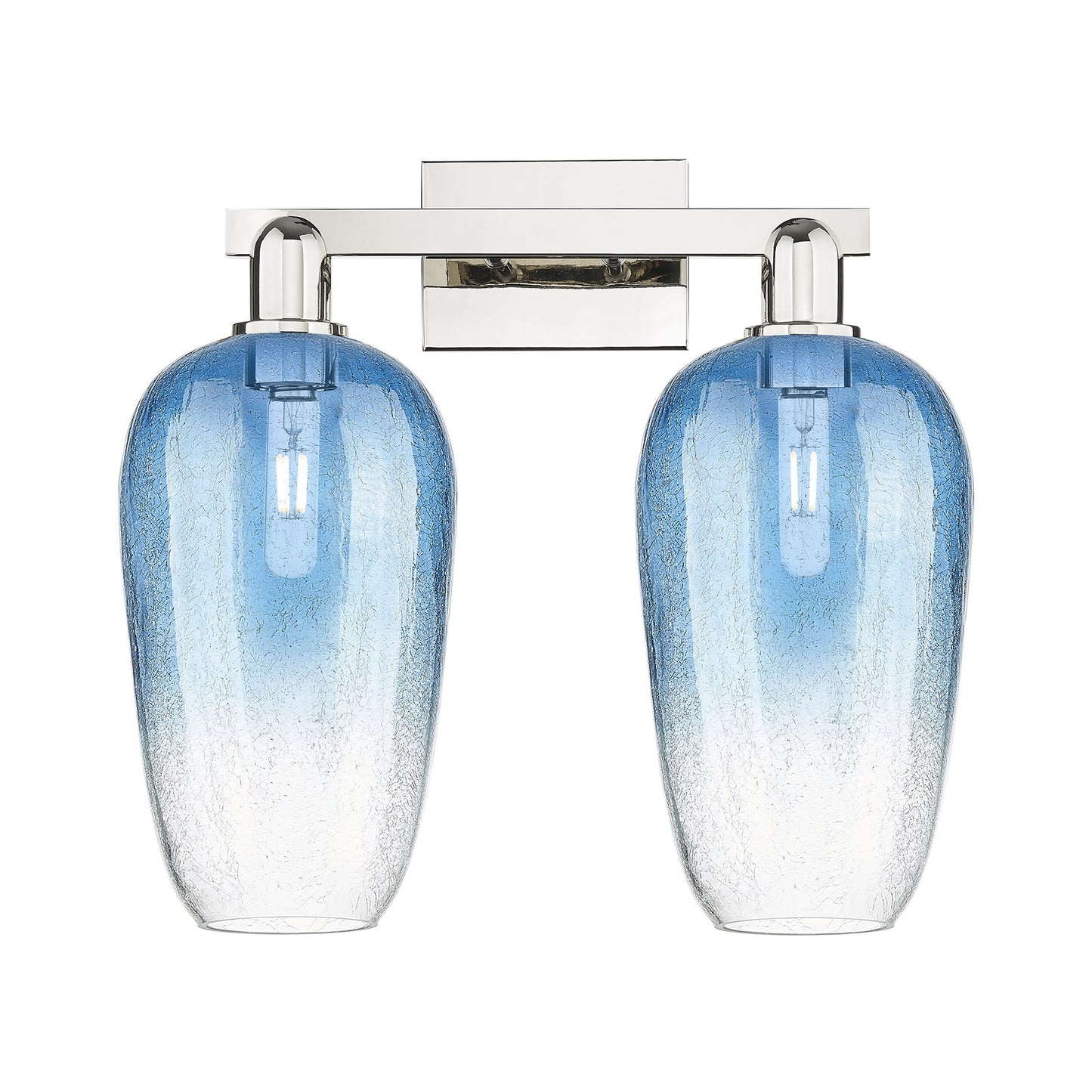 Innovations Brookhaven Flute 18in 2-Light Bath Vanity Light | Industrial Polished Nickel and Sapphire Blue Glass | Bathroom | Model 716-2W-PN-G484-7SB