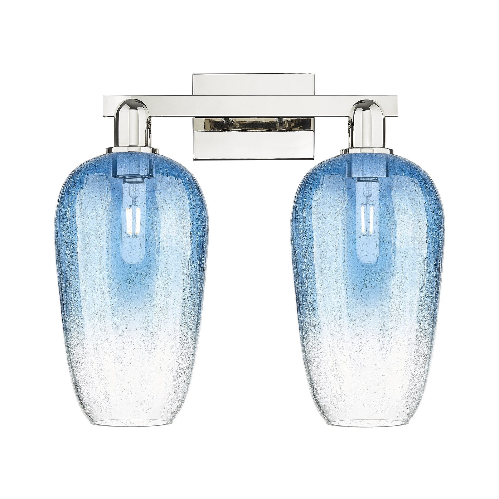 Innovations Brookhaven Flute 18in 2-Light Bath Vanity Light | Industrial Polished Nickel and Sapphire Blue Glass | Bathroom | Model 716-2W-PN-G484-7SB