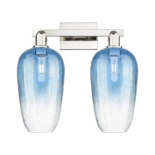 Innovations Brookhaven Flute 18in 2-Light Bath Vanity Light | Industrial Polished Nickel and Sapphire Blue Glass | Bathroom | Model 716-2W-PN-G484-7SB