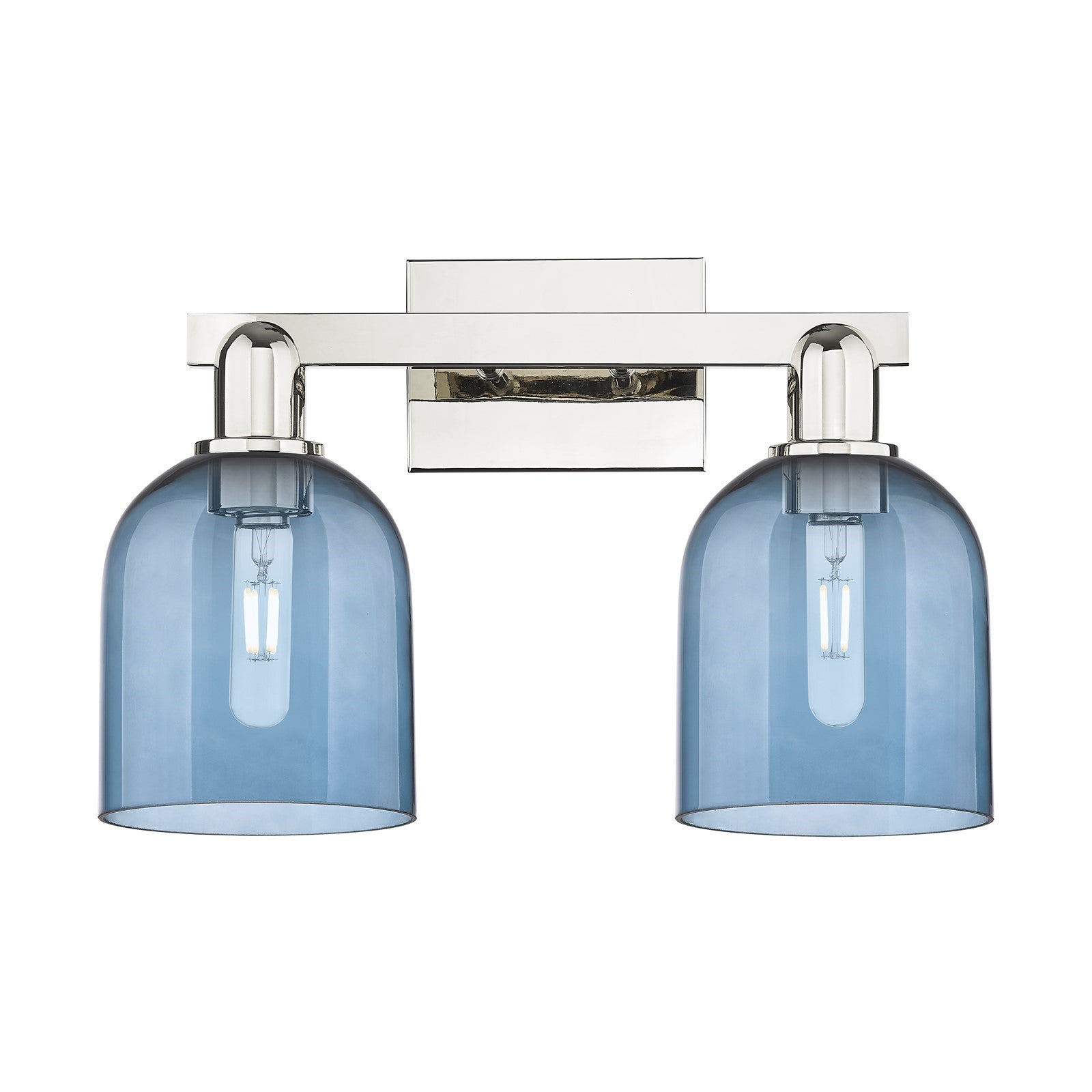 Innovations Bella 17in 2-Light Bath Vanity | Industrial Polished Nickel and Blue Glass | Bathroom Vanity Light | 16.5 x 11.25 x | Model 716-2W-PN-G558-6BL
