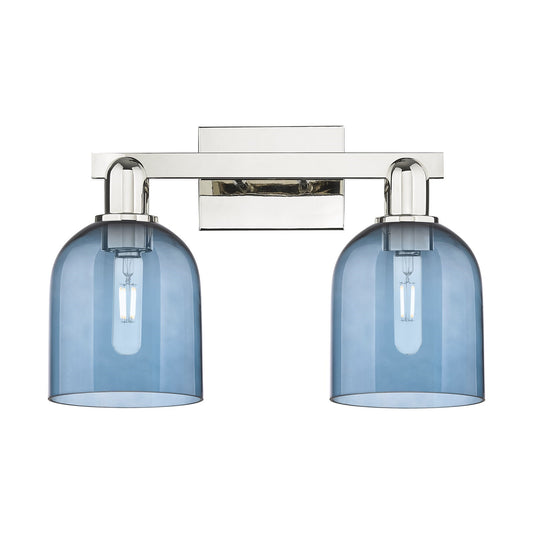 Innovations Bella 17in 2-Light Bath Vanity | Industrial Polished Nickel and Blue Glass | Bathroom Vanity Light | 16.5 x 11.25 x | Model 716-2W-PN-G558-6BL