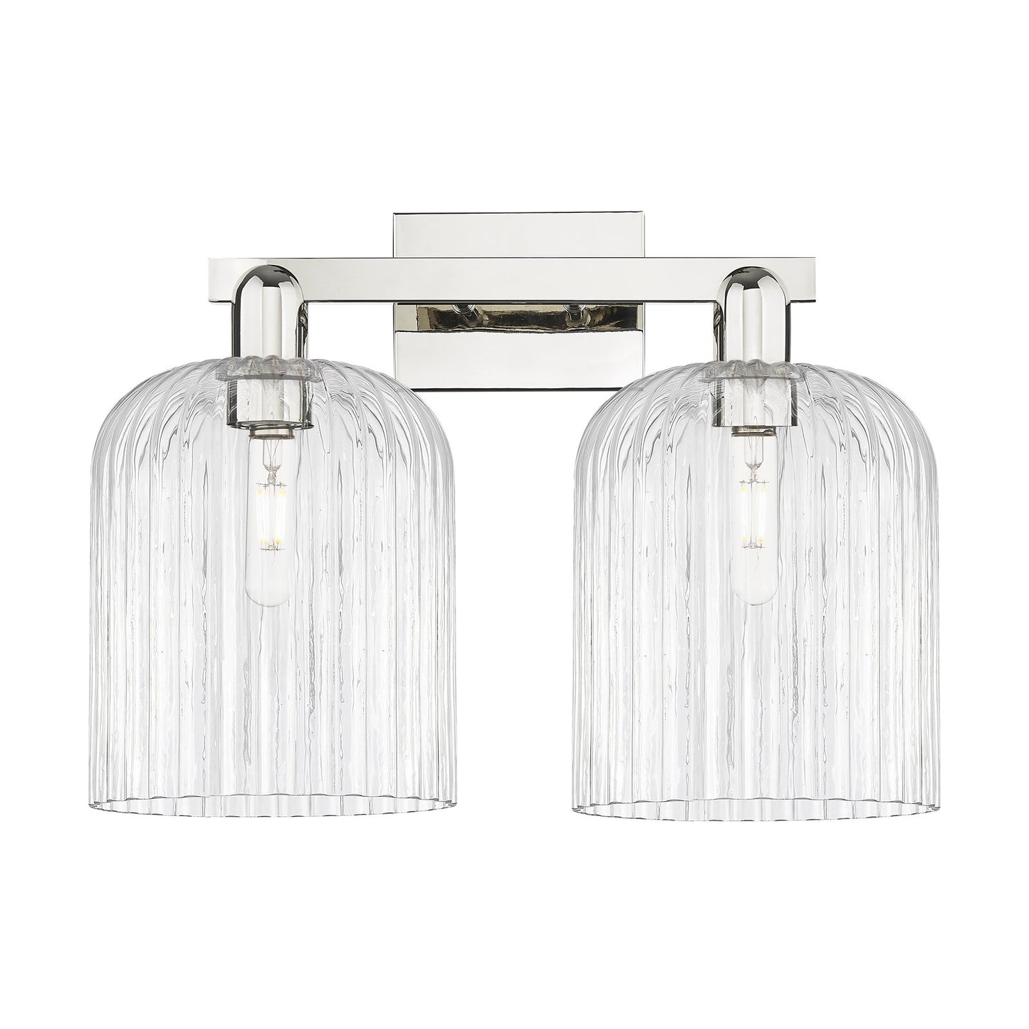 Innovations Bridal Veil 19in 2-Light Bath Vanity | Industrial Polished Nickel Steel and Clear Ribbed Glass | Bathroom Vanity & | Model 716-2W-PN-G559-8CL
