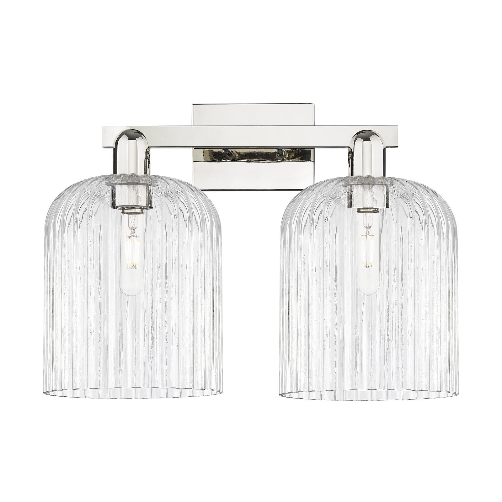 Innovations Bridal Veil 19in 2-Light Bath Vanity | Industrial Polished Nickel Steel and Clear Ribbed Glass | Bathroom Vanity & | Model 716-2W-PN-G559-8CL