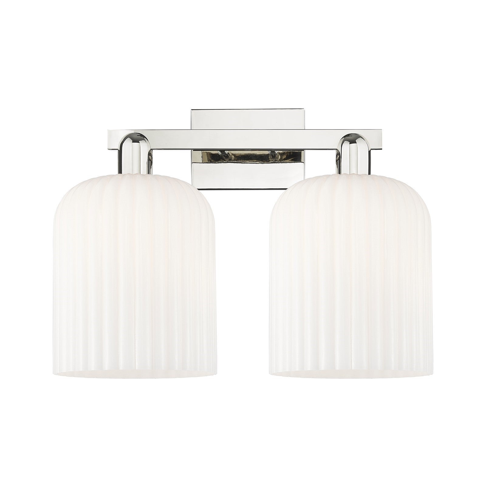 Innovations Bridal Veil 19in 2-Light Bath Vanity Light | Industrial Polished Nickel and Gloss White Ribbed Glass | Bathroom | Model 716-2W-PN-G559-8GWH