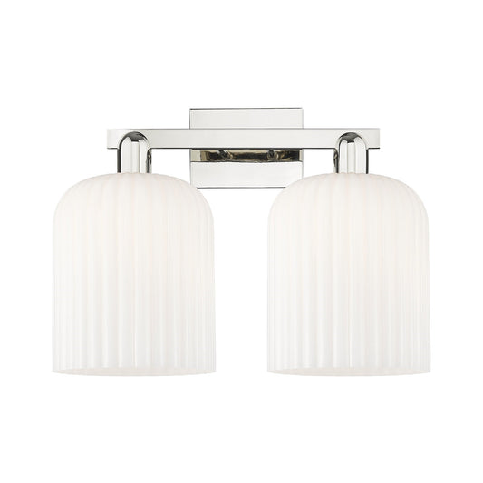 Innovations Bridal Veil 19in 2-Light Bath Vanity Light | Industrial Polished Nickel and Gloss White Ribbed Glass | Bathroom | Model 716-2W-PN-G559-8GWH