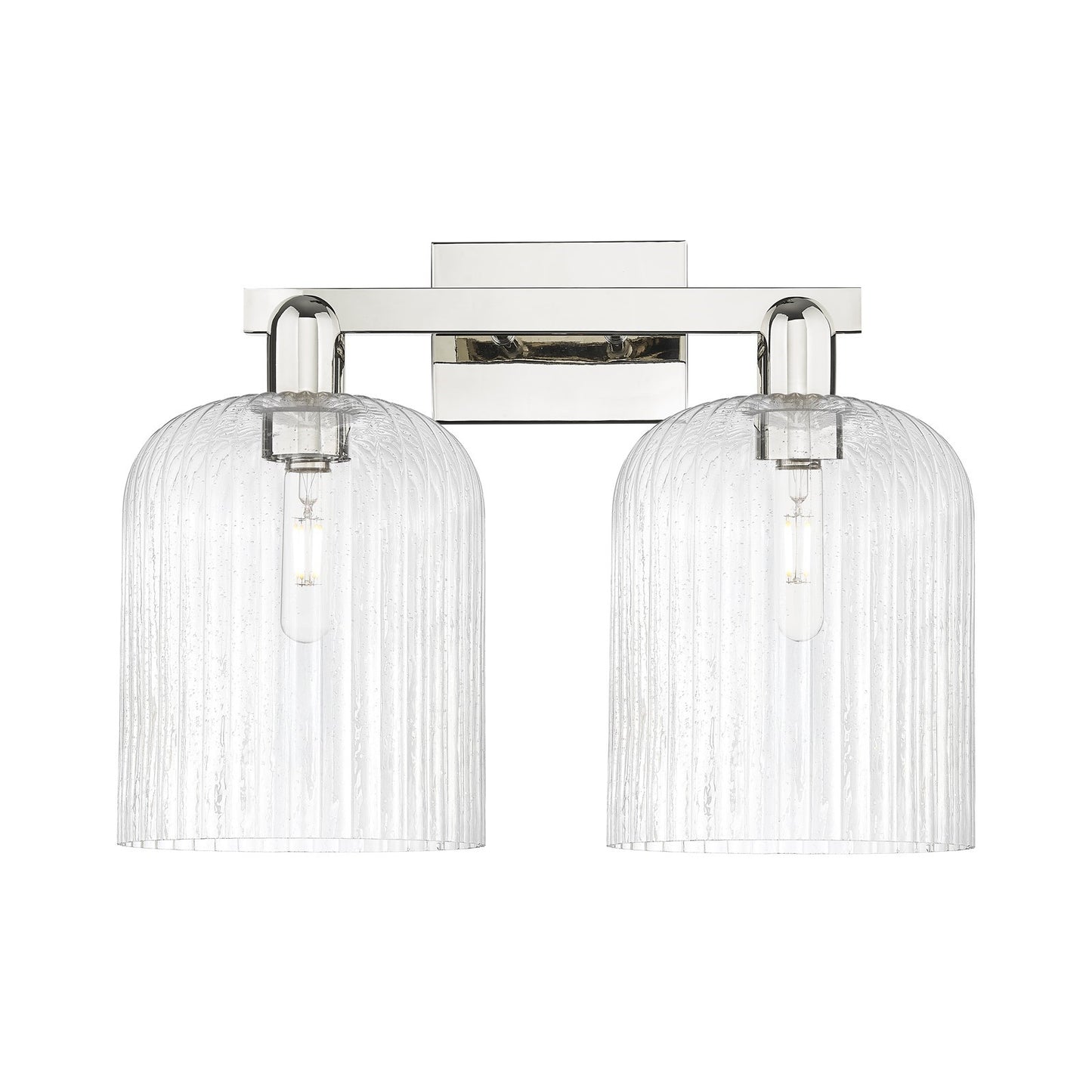 Innovations Bridal Veil 19in 2-Light Bath Vanity | Industrial Polished Nickel and Seedy Ribbed Glass | Bathroom Vanity Light | Model 716-2W-PN-G559-8SDY
