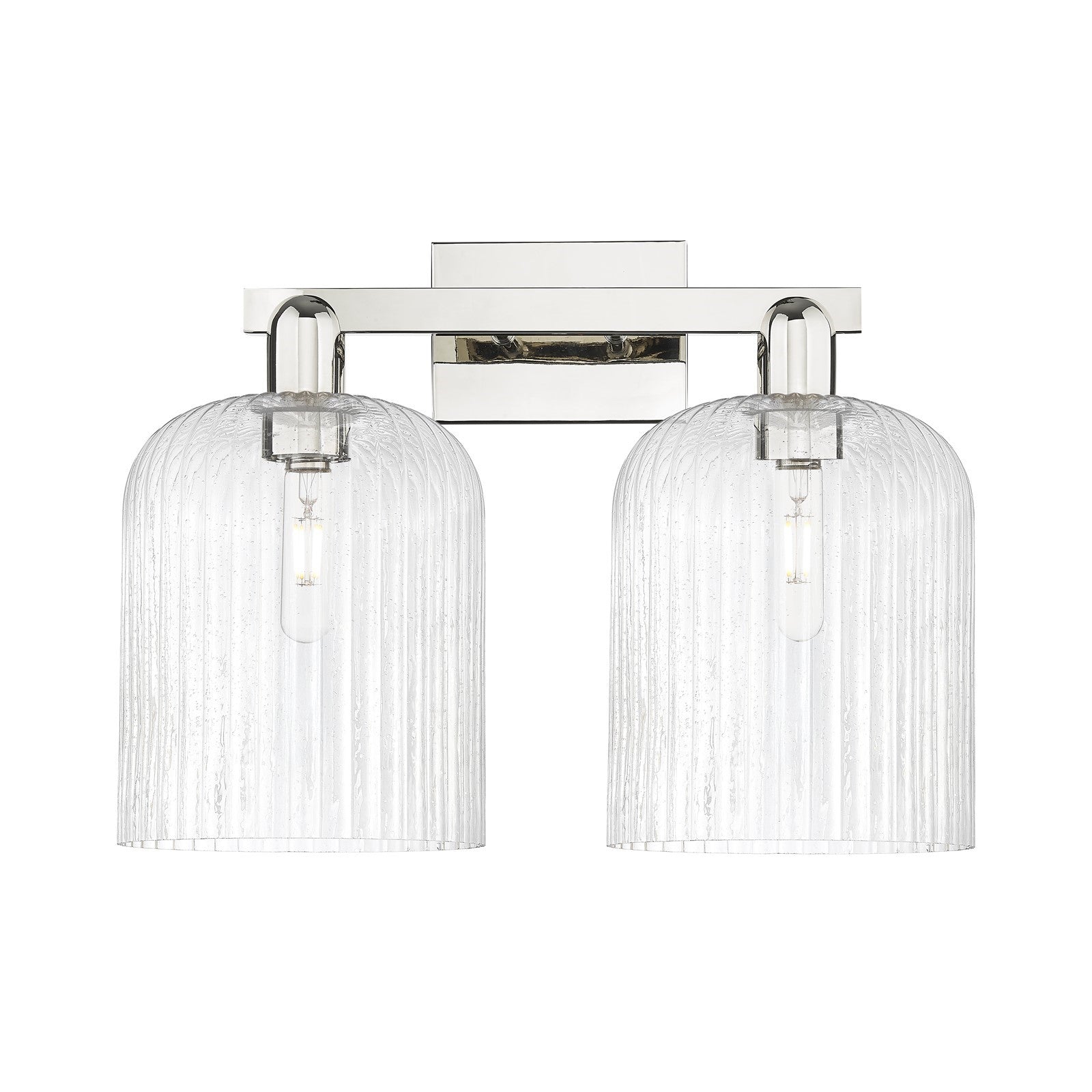 Innovations Bridal Veil 19in 2-Light Bath Vanity | Industrial Polished Nickel and Seedy Ribbed Glass | Bathroom Vanity Light | Model 716-2W-PN-G559-8SDY
