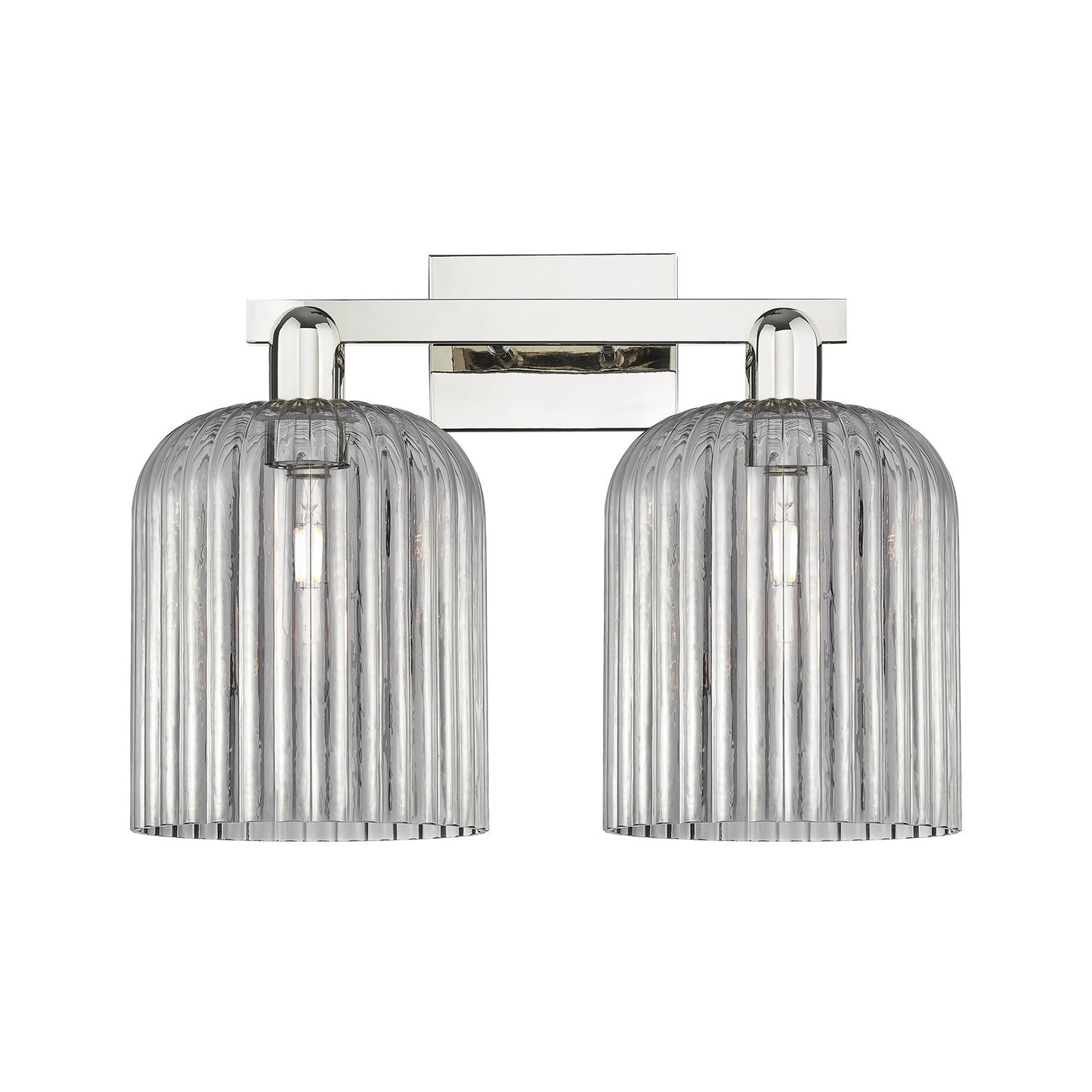 Innovations Bridal Veil 19in 2-Light Bath Vanity Light | Industrial Polished Nickel and Light Smoke Ribbed Glass | Bathroom | Model 716-2W-PN-G559-8SM