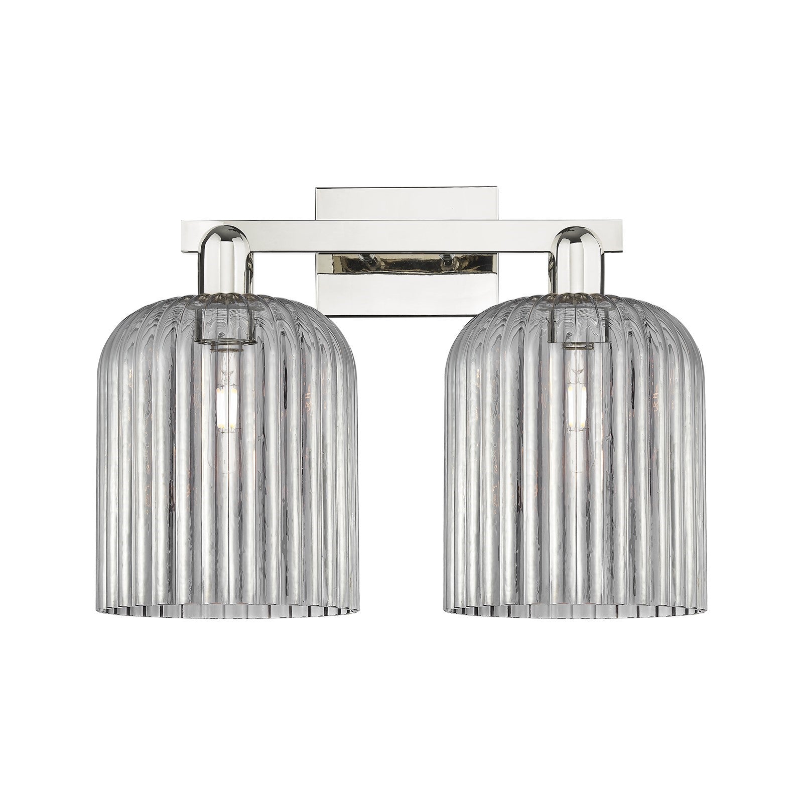 Innovations Bridal Veil 19in 2-Light Bath Vanity Light | Industrial Polished Nickel and Light Smoke Ribbed Glass | Bathroom | Model 716-2W-PN-G559-8SM