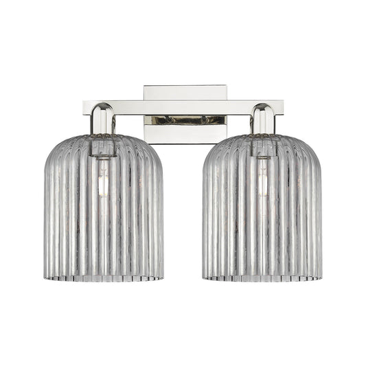 Innovations Bridal Veil 19in 2-Light Bath Vanity Light | Industrial Polished Nickel and Light Smoke Ribbed Glass | Bathroom | Model 716-2W-PN-G559-8SM