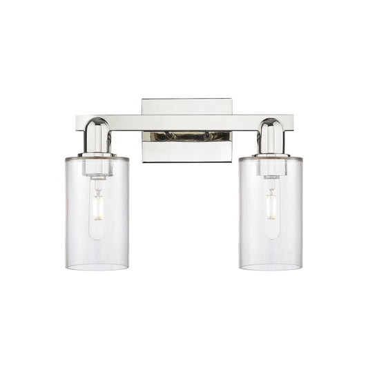 Innovations Clymer 15in 2-Light Bath Vanity Light | Industrial Polished Nickel Steel and Clear Glass | Bathroom Vanity | 14.88 x | Model 716-2W-PN-G802