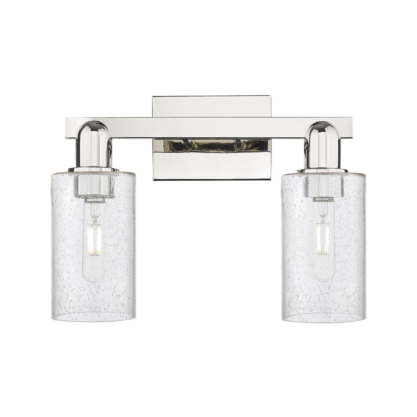 Innovations Clymer 15in 2-Light Bath Vanity Light | Industrial Modern Polished Nickel and Seedy Glass | Bathroom Vanity | 14.88 x | Model 716-2W-PN-G804