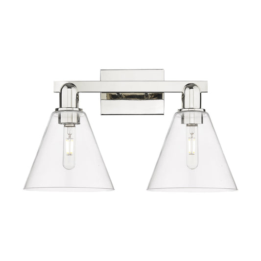Innovations Berkshire Glass 19in 2-Light Bath Vanity | Industrial Polished Nickel Steel and Clear Glass | Bathroom Vanity Light | Model 716-2W-PN-GBC-82