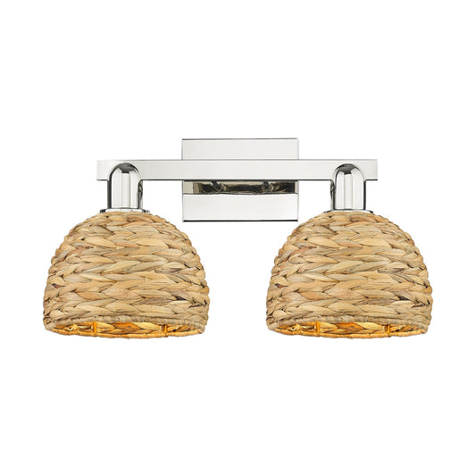 Innovations Woven Rattan 19in 2-Light Bath Vanity Light | Industrial Polished Nickel and Natural Fiber Shade | Bathroom Vanity | Model 716-2W-PN-RBD-8-NAT