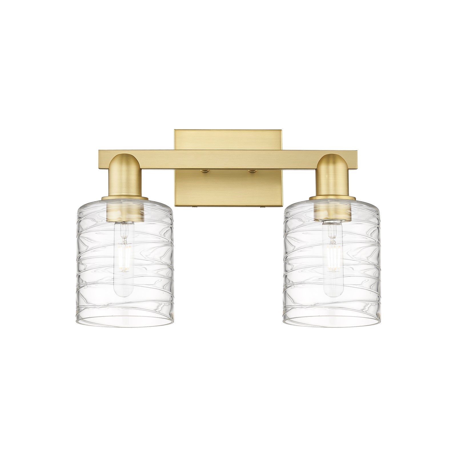 Innovations Cobbleskill 16in 2-Light Bath Vanity Light | Industrial Satin Gold Steel and Deco Swirl Glass | Bathroom Vanity & | Model 716-2W-SG-G1113