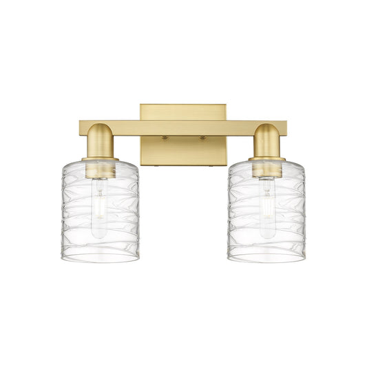 Innovations Cobbleskill 16in 2-Light Bath Vanity Light | Industrial Satin Gold Steel and Deco Swirl Glass | Bathroom Vanity & | Model 716-2W-SG-G1113