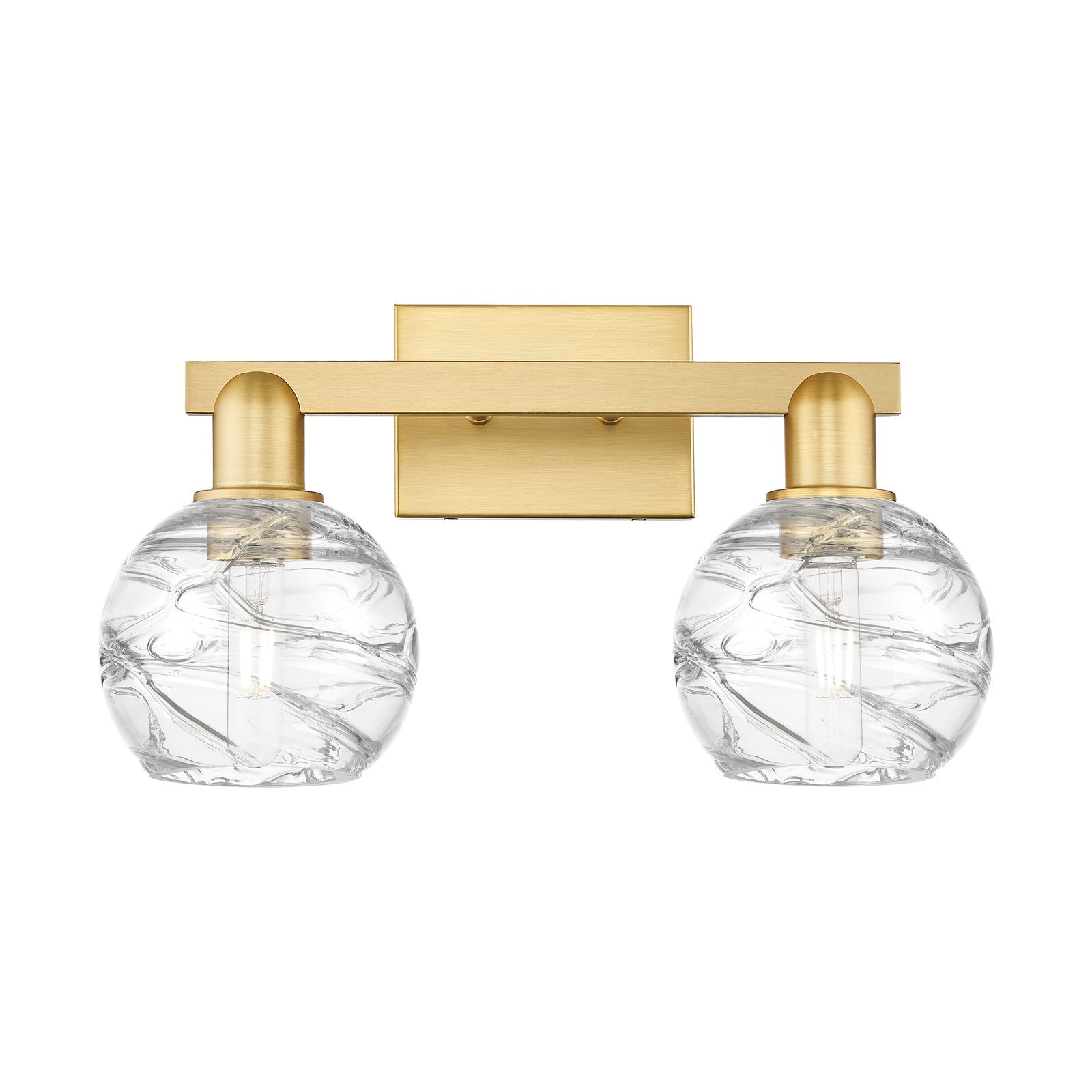 Innovations Athens Deco Swirl 16.88in 2-Light Bath Vanity Light | Industrial Satin Gold Steel and Clear Glass | Bathroom & | Model 716-2W-SG-G1213-6CL