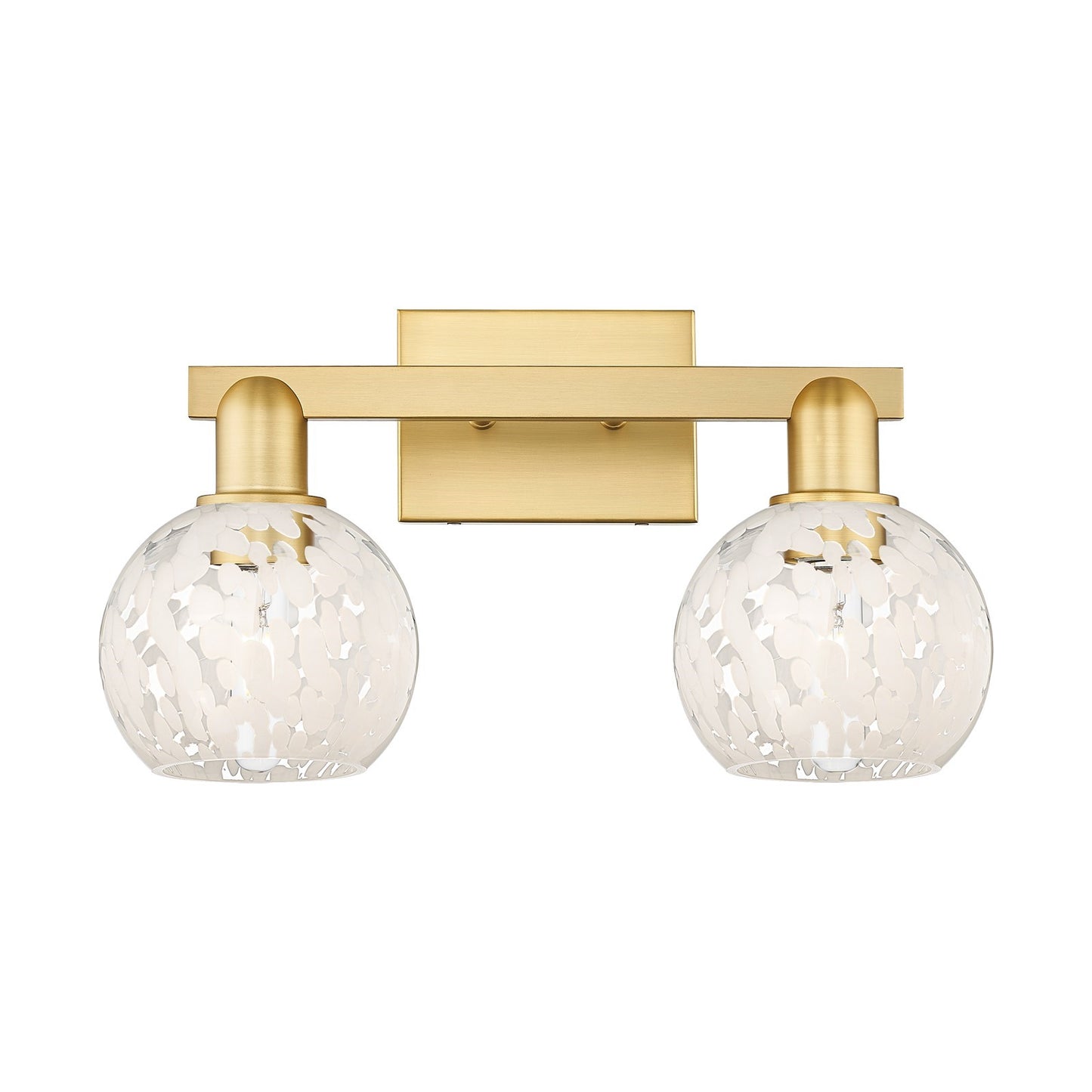 Innovations White Mouchette 17in 2-Light Bath Vanity | Satin Gold Steel and Cast Brass with White Glass Globe Shades | Model 716-2W-SG-G1216-6WM