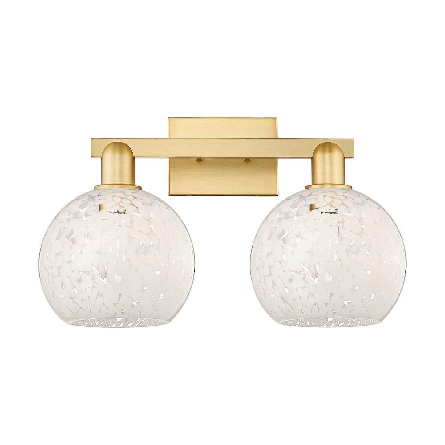 Innovations White Mouchette 19in 2-Light Bath Vanity | Satin Gold Steel and Cast Brass with White Glass Shades | Bathroom | Model 716-2W-SG-G1216-8WM