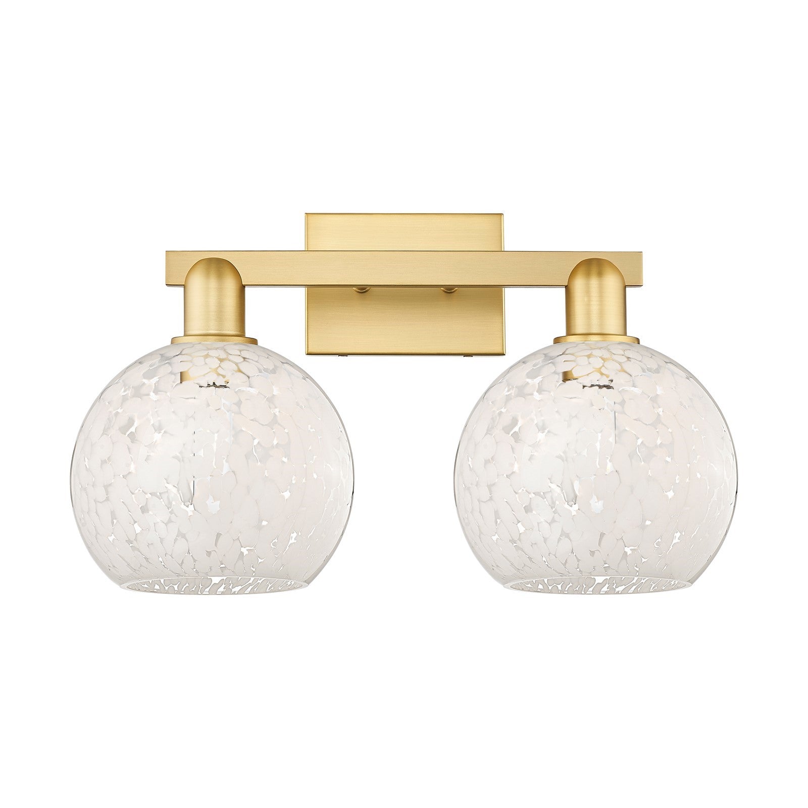 Innovations White Mouchette 19in 2-Light Bath Vanity | Satin Gold Steel and Cast Brass with White Glass Shades | Bathroom | Model 716-2W-SG-G1216-8WM