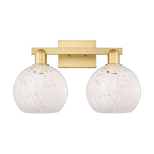 Innovations White Mouchette 19in 2-Light Bath Vanity | Satin Gold Steel and Cast Brass with White Glass Shades | Bathroom | Model 716-2W-SG-G1216-8WM