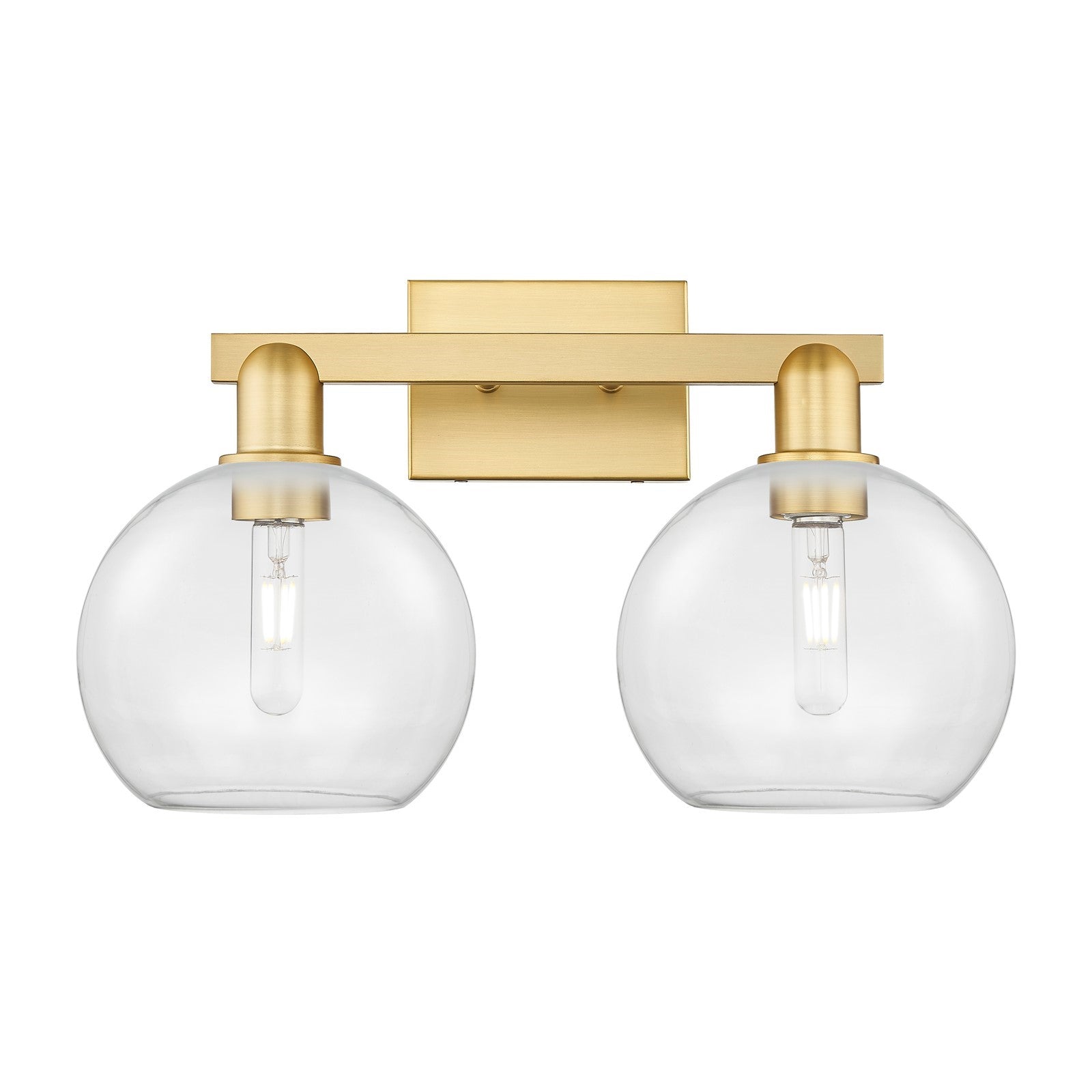 Innovations Athens 19in 2-Light Bath Vanity Light | Industrial Modern Satin Gold Steel and Clear Glass | Bathroom Vanity & | Model 716-2W-SG-G122-8