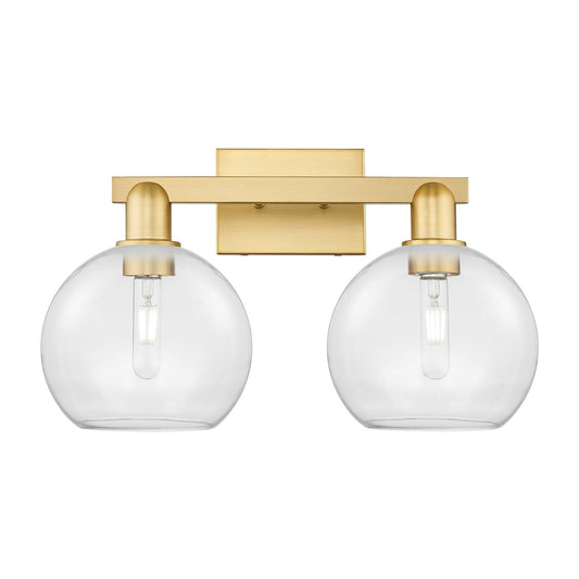 Innovations Athens 19in 2-Light Bath Vanity Light | Industrial Modern Satin Gold Steel and Clear Glass | Bathroom Vanity & | Model 716-2W-SG-G122-8