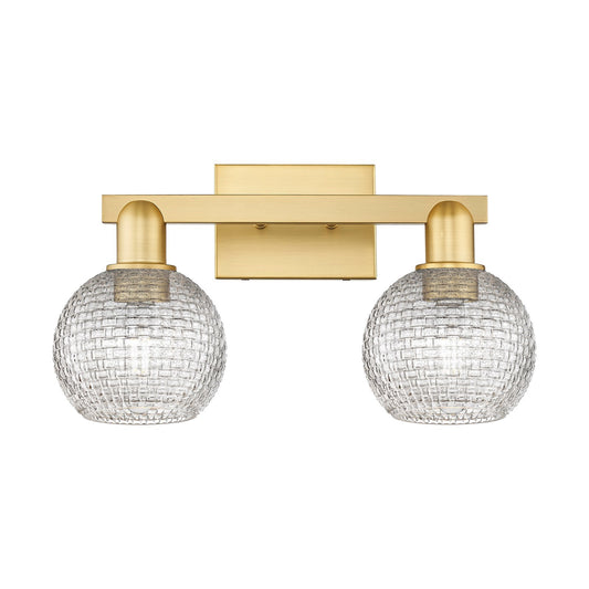 Innovations Athens 17in 2-Light Bath Vanity Light | Industrial Satin Gold Steel and Clear Basket Weave Glass | Bathroom Vanity | Model 716-2W-SG-G122C-6CL