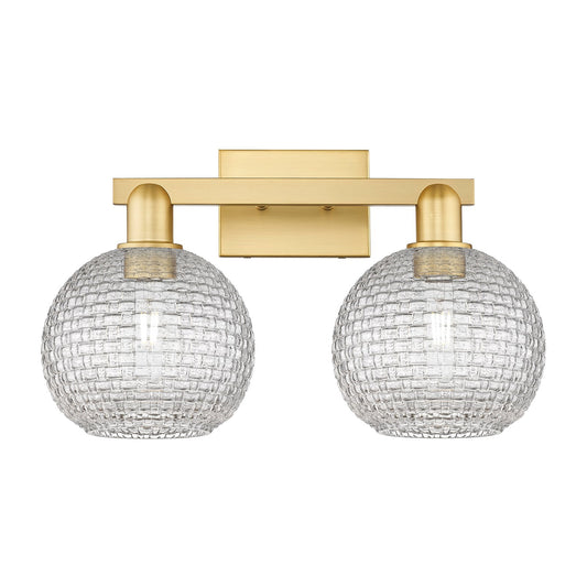 Innovations Athens 19in 2-Light Bath Vanity Light | Industrial Satin Gold Steel and Clear Basket Weave Glass | Bathroom Vanity | Model 716-2W-SG-G122C-8CL