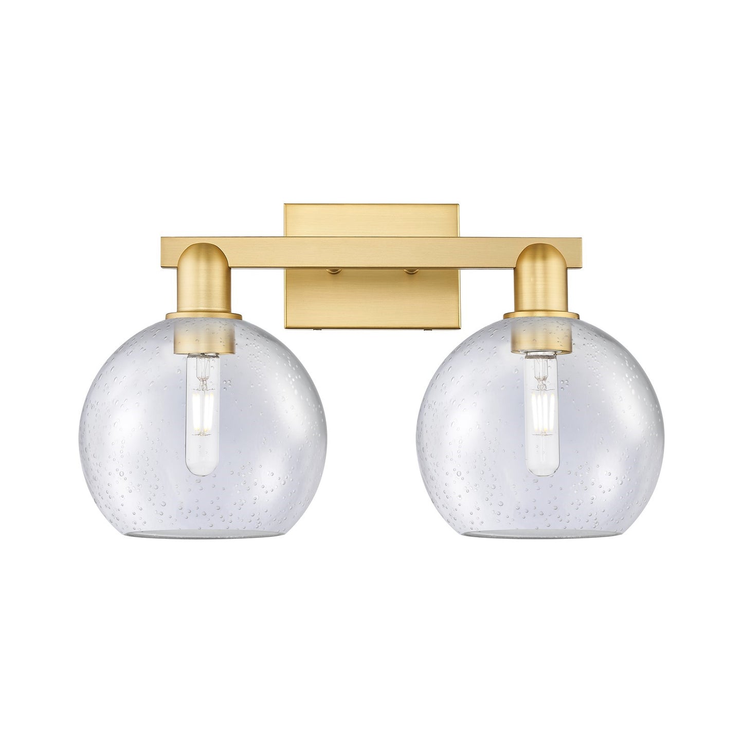 Innovations Athens 19in 2-Light Bath Vanity Light | Industrial Satin Gold Steel and Seedy Glass | Bathroom Vanity | 19 x 11.75 x | Model 716-2W-SG-G124-8
