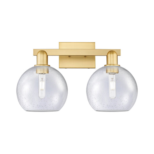 Innovations Athens 19in 2-Light Bath Vanity Light | Industrial Satin Gold Steel and Seedy Glass | Bathroom Vanity | 19 x 11.75 x | Model 716-2W-SG-G124-8